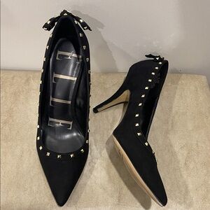 Elle Black Pointed-Toe Studded Stiletto Pumps